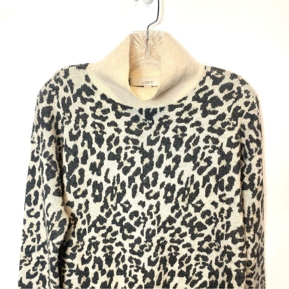 LOFT Leopard Print Jacquard Turtleneck Wool Blend Sweater Dress - Picture 3 of 8